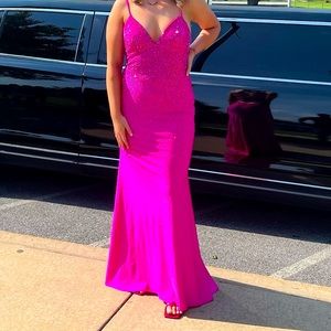 Jovani pink prom dress with iridescent rhinestones, size 10